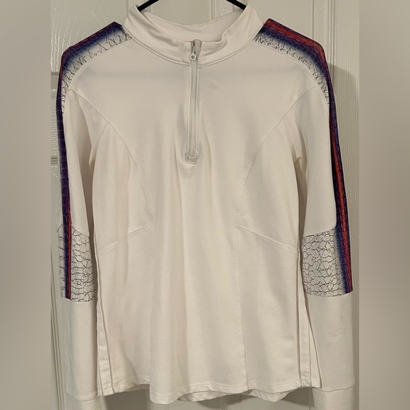 Lucky in Love White Zip Up Sweater with Sporty Stripes - Picture 1 of 5